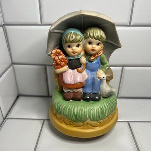 Vintage Rotating 'Raindrops Keep Falling On' Music Box - Boy & Girl w/ Umbrella